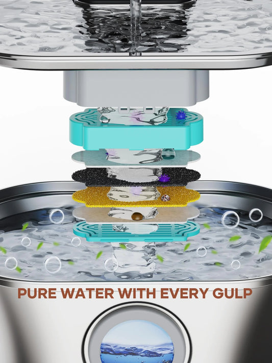 108oz/3.2L Wireless Cat Water Fountain Stainless Steel, Pet Fountain, Battery Operated Cat Fountain, Automatic Pet Water Fountain for Cats and Dogs