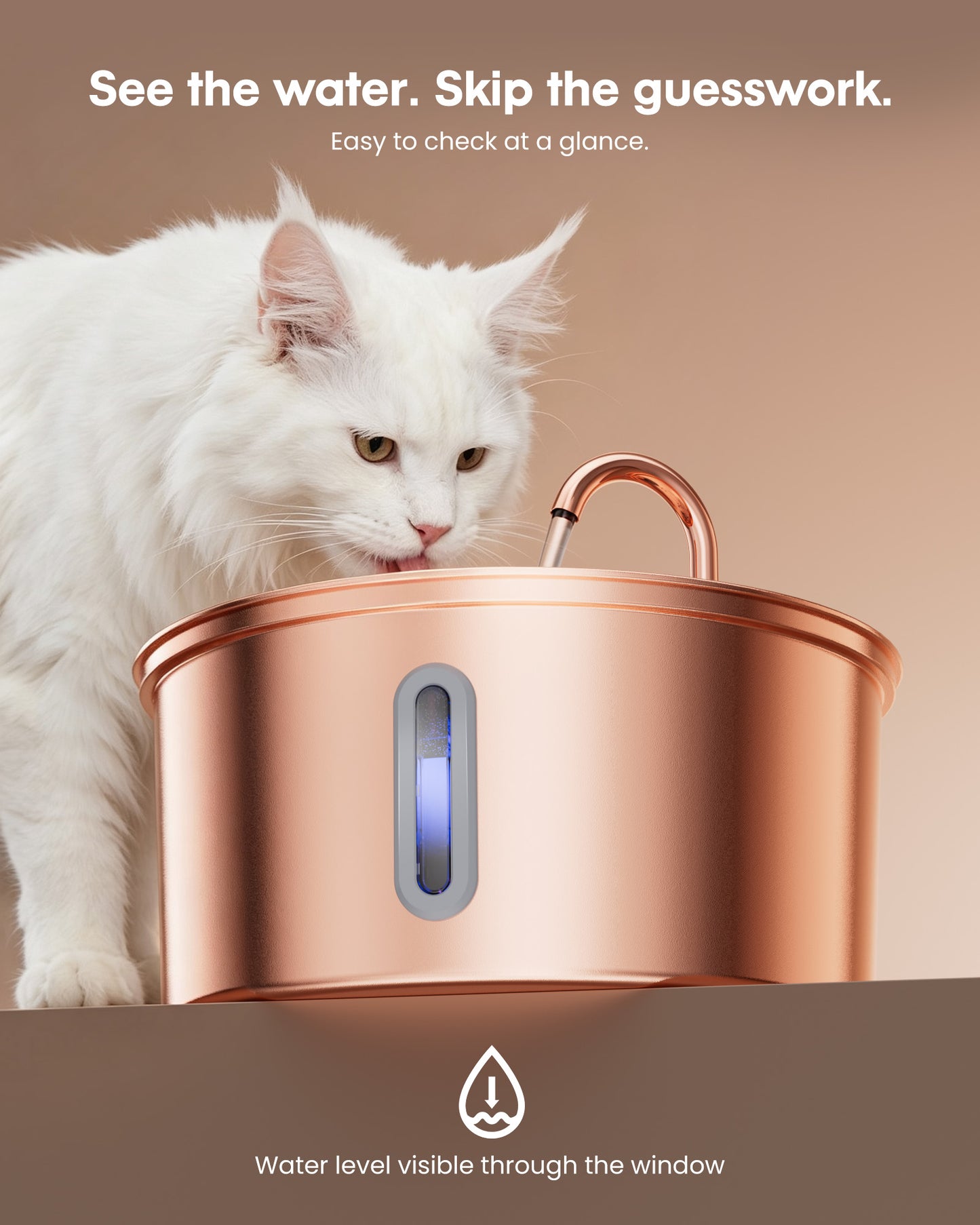 FWMB Copper Surface Cat Water Fountain - 108oz/3.2L Stainless Steel Cat Fountain for Drinking - Large Capacity Cat Water Fountain - Cat Feeding & Watering Supplies