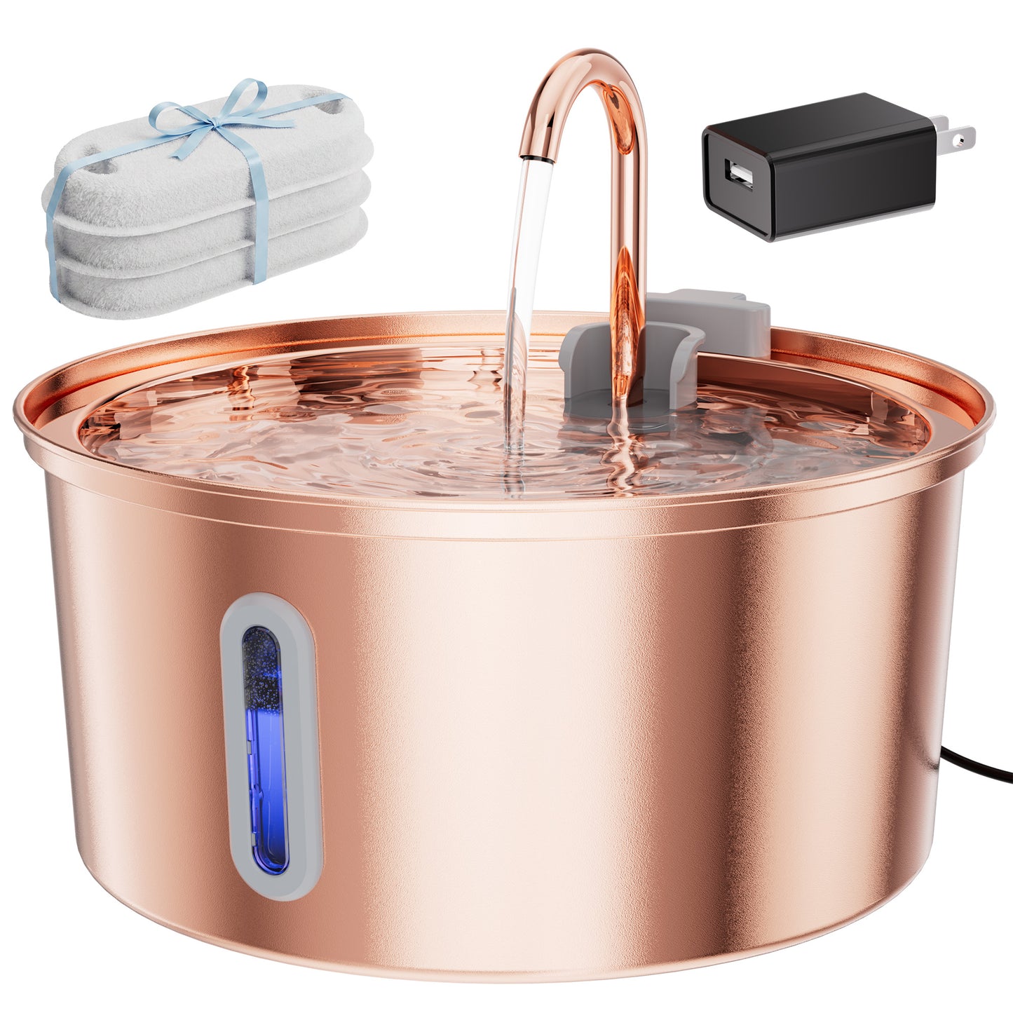 FWMB Copper Surface Cat Water Fountain - 108oz/3.2L Stainless Steel Cat Fountain for Drinking - Large Capacity Cat Water Fountain - Cat Feeding & Watering Supplies