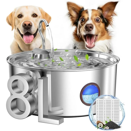 FWMB 8L/270oz Stainless Steel Dog Water Fountain, Great for Large Dogs and Multi-Pet Home, Quiet Pet Dispenser, Easy-to-Clean Pet Water Fountain