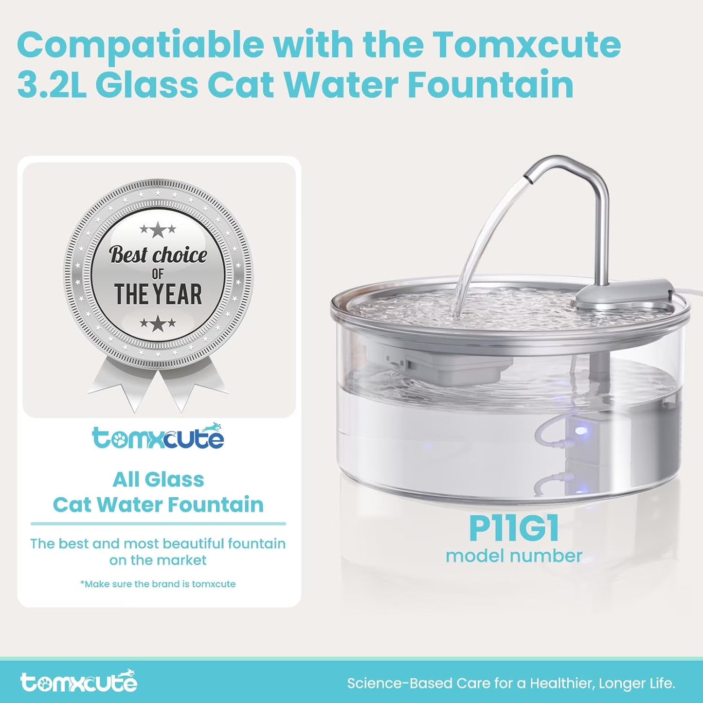 FWMB Cat Water Fountain Filters, Replacement Filters for 108oz/3.2L Cat Fountain,10 Packs Filters & 2 Sponges Set for Stainless Steel Pet Water Fountain