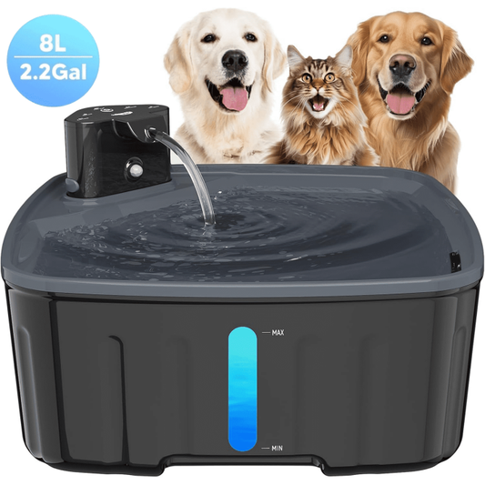 FWMB 2.2Gal/8L Wireless Pet Fountain, Cat Dog Water Fountain with Motion Sensor,Filter,4 Operating Modes,Black