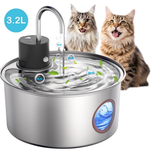 AGEETXT Wireless Cat Water Fountain with Motion Sensor, 108oz/3.2L Stainless Steel Automatic Pet Dispenser for Cats and Small Dogs, Rechargeable & Quiet