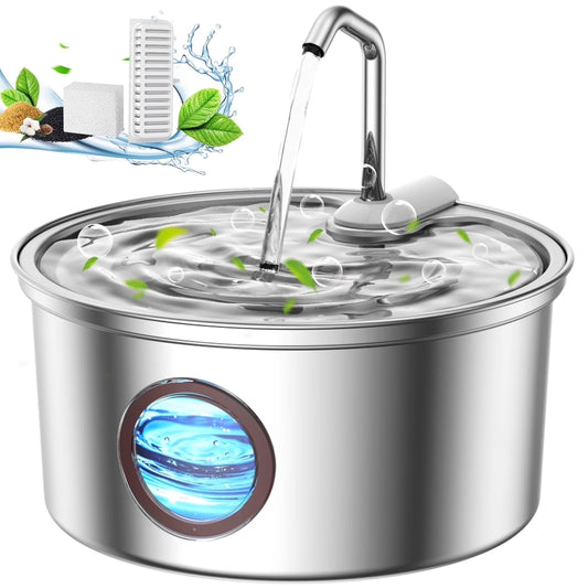 AGEETXT Cat Water Fountain Stainless Steel, 108oz/3.2L Pet Fountain Smart, Water Level Window and 4-Layer Filtration Systerm for Cats, Dogs, Multiple Pets