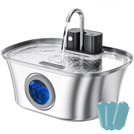AGEETXT Cat Water Fountain 3.2L/108oz Wireless Stainless Steel Cat Fountain, Automatic Cordless Pet Water Fountain Indoor, Easy Clean BPA-Free for Cats, Dogs, Multiple Pets
