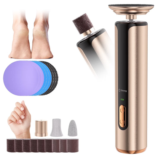 2-in-1 Electric Foot Callus Remover, USB Rechargeable with 3 Modes, 3 Size Sanding Discs & Cylinder, Battery Display, Cordless Aluminum Foot/Nail/Dead Skin Tool, Rose Gold.