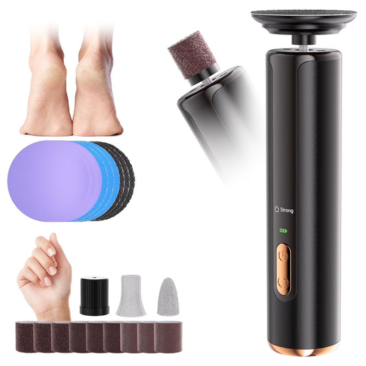 2-in-1 Electric Foot Callus Remover, USB Rechargeable with 3 Modes, 3 Size Sanding Discs & Cylinder, Battery Display, Cordless Aluminum Foot/Nail/Dead Skin Tool, Black.