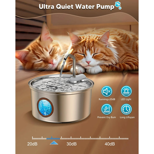 AGEETXT Cat Water Fountain Stainless Steel, 108oz/3.2L Pet Fountain Smart, Water Level Window and 4-Layer Filtration Systerm for Cats, Dogs, Multiple Pets