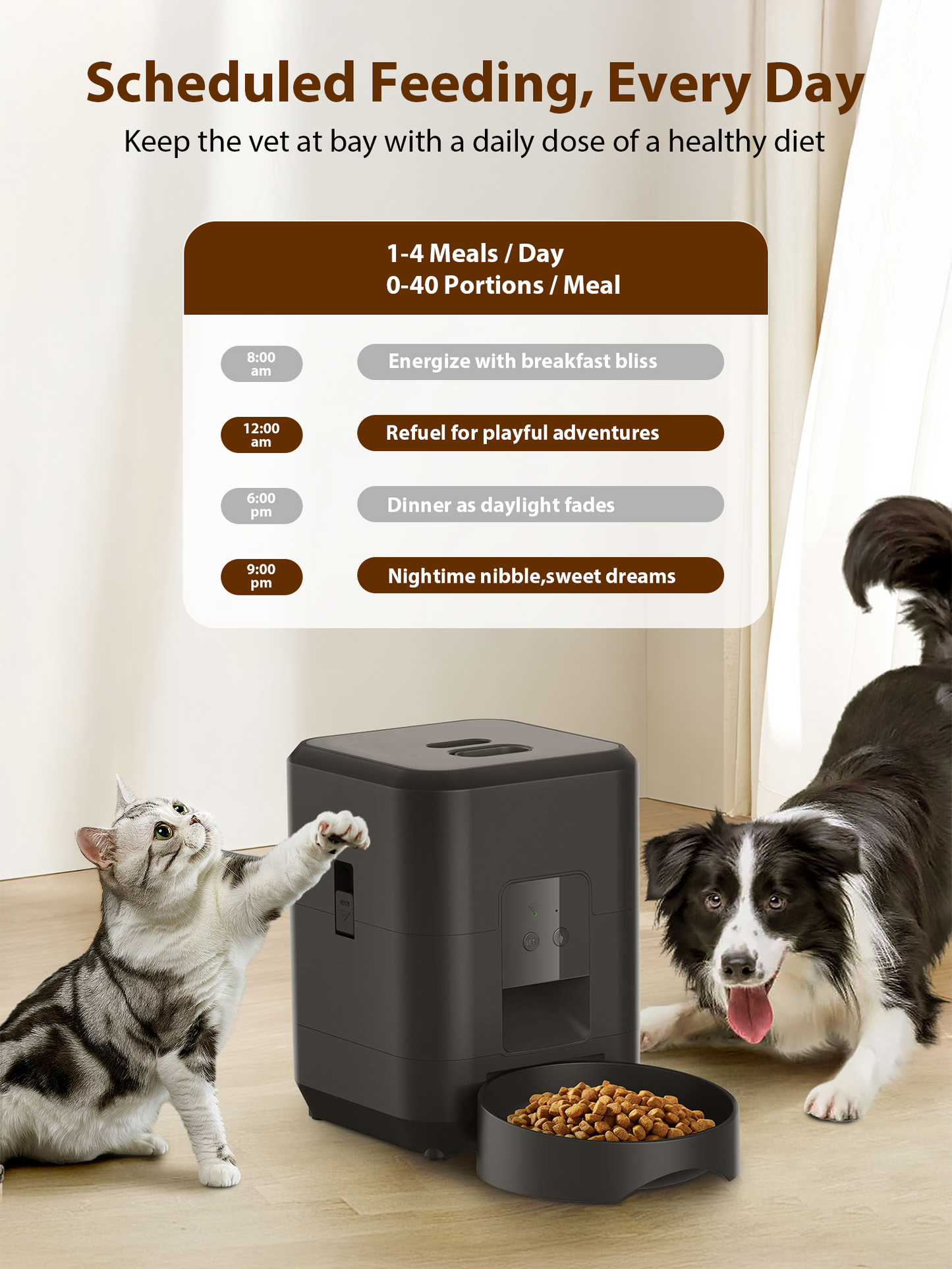 Automatic Pet Feeder, 2L WiFi Cat Feeder, Schedule Feeding Pet Food Dispenser for Cats with Bowl, Up to 10 Meals per Day
