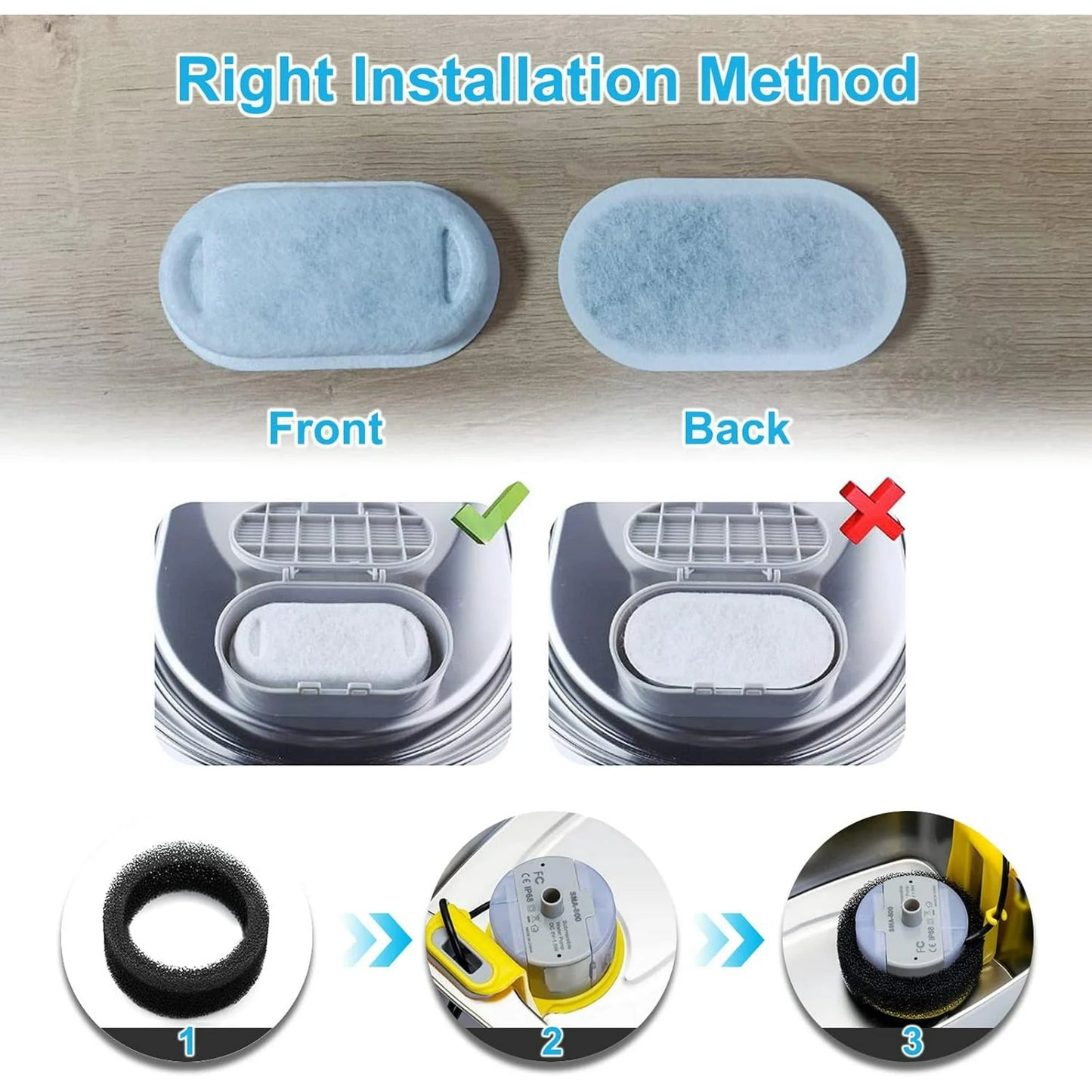 16Pcs Cat Water Fountain Filter, Pet Fountain Filters Replacement, Sponge and Carbon Filters Compatible With FWMB 3.2L/108oz Cat Water Fountain Premium Stainless Steel