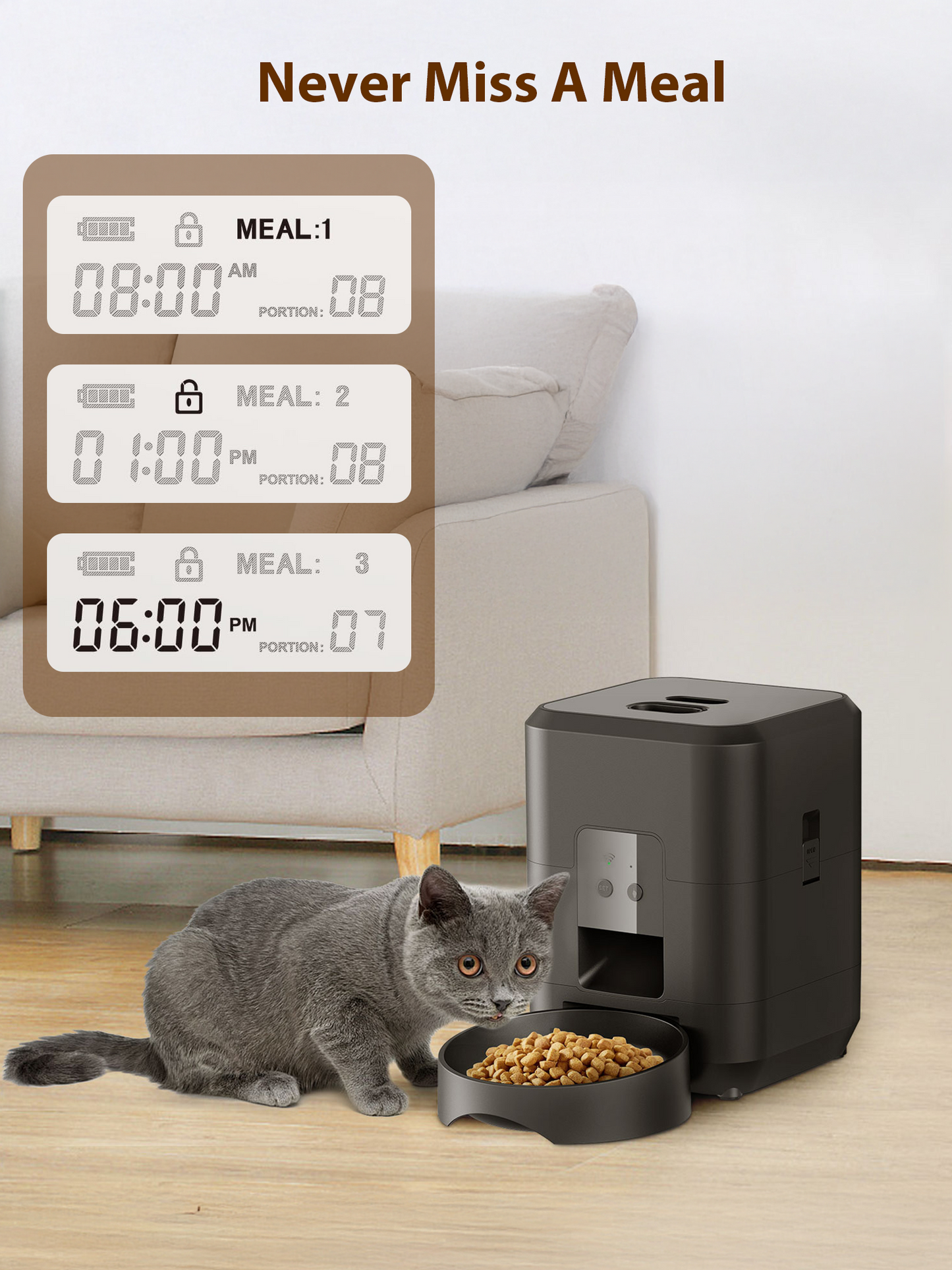 Automatic Pet Feeder, 2L WiFi Cat Feeder, Schedule Feeding Pet Food Dispenser for Cats with Bowl, Up to 10 Meals per Day