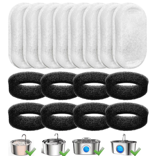FURCLAN 16pcs Replacement Cat Water Fountain Filters, Compatiable with FWMB Cat Water Fountain 108oz/3.2L and 135oz/4.0L, 8 Pack Filters & 8 Sponges Foam Filter