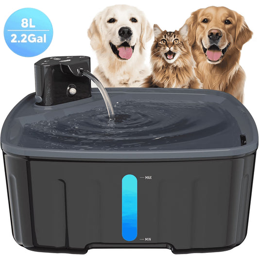 FWMB 2.2Gal/8L Wireless Pet Fountain, Cat Dog Water Fountain with Motion Sensor,Filter,4 Operating Modes,Black