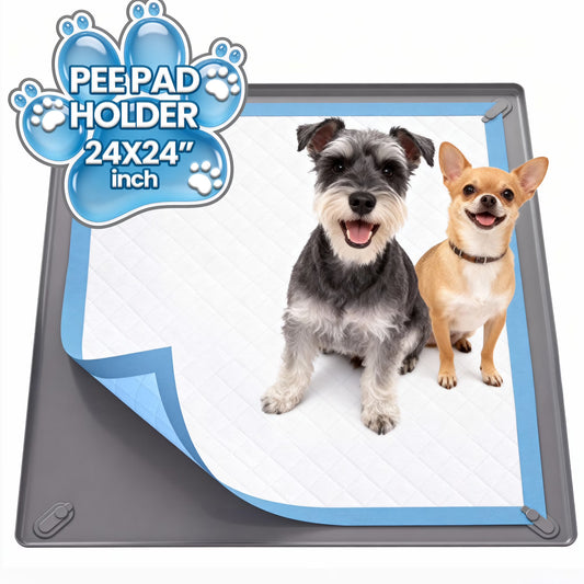 FURCLAN 24"x24" Puppy Pad Holder Tray - Non-Slip Silicone Dog Potty Trainer with 4 Magnet Clamps High Edge Design Leak-Proof Easy Clean