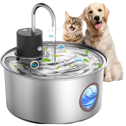 FWMB Cat Water Fountain Stainless Steel, 108oz/3.2L Wireless Pet Fountain, Battery Operated Cat Fountain, Automatic Water Dispenser for Cats and Dogs