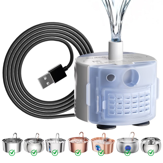 FURCLAN Replacement Pet Water Fountain Pump for 3.2L/108oz Stainless Steel Cat Water Fountain - Ultra-Quiet DC 5V USB Motor, Easy to Clean Submersible Pump for Multiple Automatic Pet Dispensers