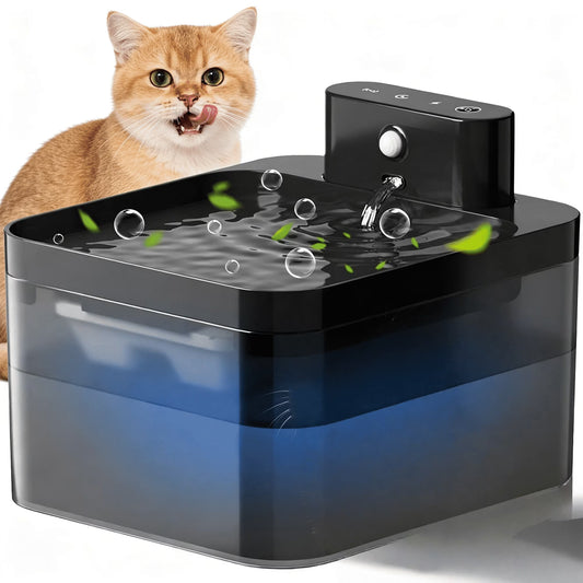 FWMB 74oz/2L Wireless Cat Water Fountain with Motion Sensor, Battery Operated Pet Water Dispenser, Rechargeable Cordless Dog Drinking Bowl, Ultra-Quiet & Easy Clean, Black