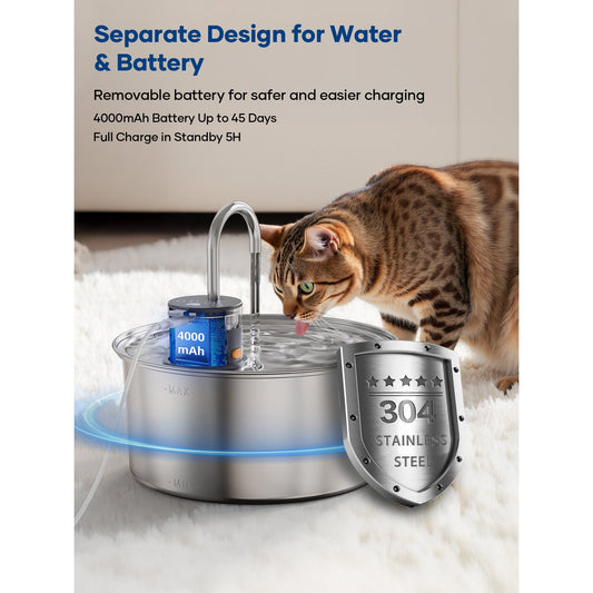 Cat Water Fountain Stainless Steel, 108oz/3.2L Pet Fountain Smart, Water Level Window and 4-Layer Filtration Systerm for Cats, Dogs, Multiple Pets