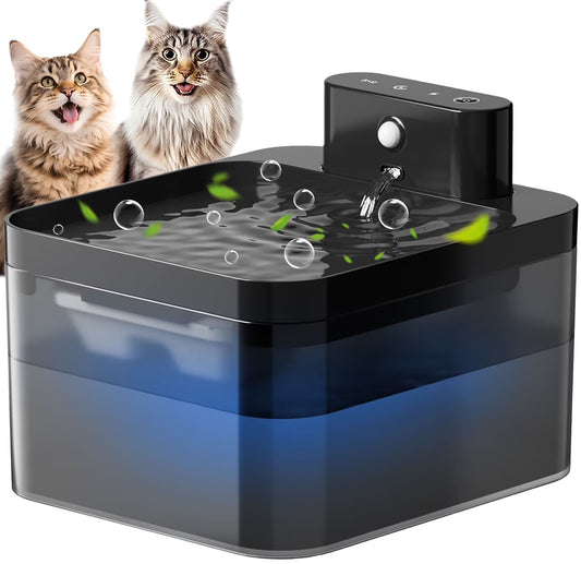 Wireless Cat Water Fountain Cat Water Fountain Battery Operated, 74oz/2L Automatic Pat Water Dispenser，Rechargeable Drinking Fountain for Cats Indoor with Motion Sensor, Black