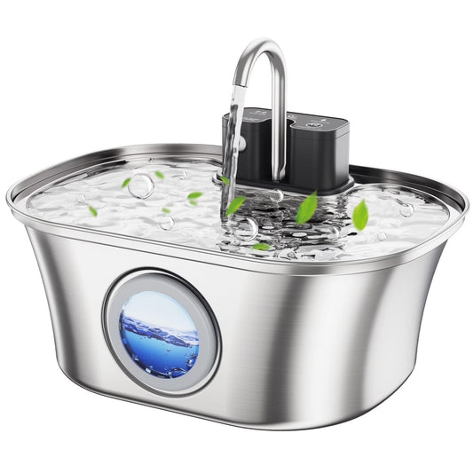 108oz/3.2L Wireless Cat Water Fountain Stainless Steel, Pet Fountain, Battery Operated Cat Fountain, Automatic Pet Water Fountain for Cats and Dogs
