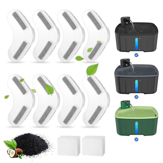 FWMB Dog Water Fountain Filters,8 Packs Filters & 2 Sponges Set for 8L Lager Wireless Dog Fountain,Activated Carbon