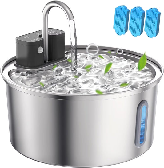 FWMB Wireless Cat Water Fountain - 108oz/3.2L Automatic Cat Water Fountain Cordless, Stainless Steel Battery Operated Pet Water Fountain Rechargeable Water Dispenser for Cats, Dogs, Multiple Pets