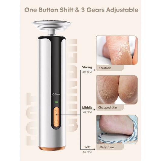 2-in-1 Electric Foot Callus Remover, USB Rechargeable with 3 Modes, 3 Size Sanding Discs & Cylinder, Battery Display, Cordless Aluminum Foot/Nail/Dead Skin Tool, 3 Colors.