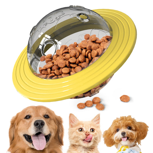 FWMB Pets Smart Portable Feeder & Toy, Interactive UFO-Shaped Kibble Dispenser, Indestructible Dog Toy Puzzle for Enrichment and Mental Stimulation Alternative to Slow Feeder