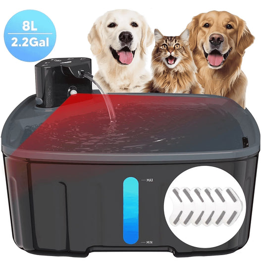 FWMB 2.2Gal/8L Wireless Dog Water Fountain, Pet Fountain for Cat/Big Dog with Motion Sensor,6 Filters,Black