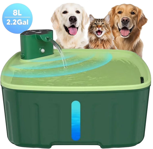 FWMB 2.2Gal/8L Wireless Pet Fountain, Cat Dog Water Fountain with Motion Sensor,Filter,4 Operating Modes,Green