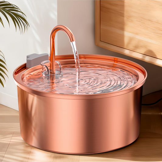 FWMB Copper Surface Cat Water Fountain - 108oz/3.2L Stainless Steel Cat Fountain for Drinking - Large Capacity Cat Water Fountain - Cat Feeding & Watering Supplies