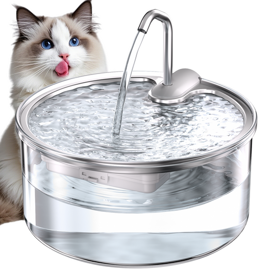 FWMB Cat Water Fountain, Glass Pet Water Fountain 108oz/3.2L for Cats Dogs, 3-Stage Filtration, Automatic Water Dispenser, Glass & Stainless Steel